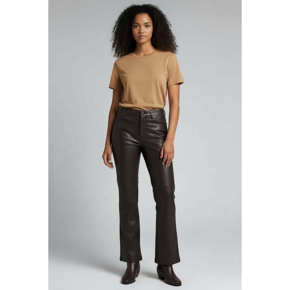 Ann Taylor Petite‎ Leather Pants Dark Brown Straight Leg Size 10P